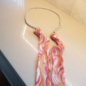 Womans Scarf Belt, Silver Encased Pearls with Scarf Ties